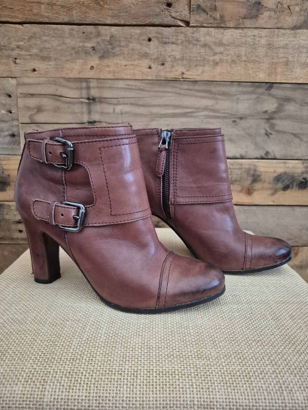 Sam Edelman Sylas Burgundy Leather Heeled Ankle Booties